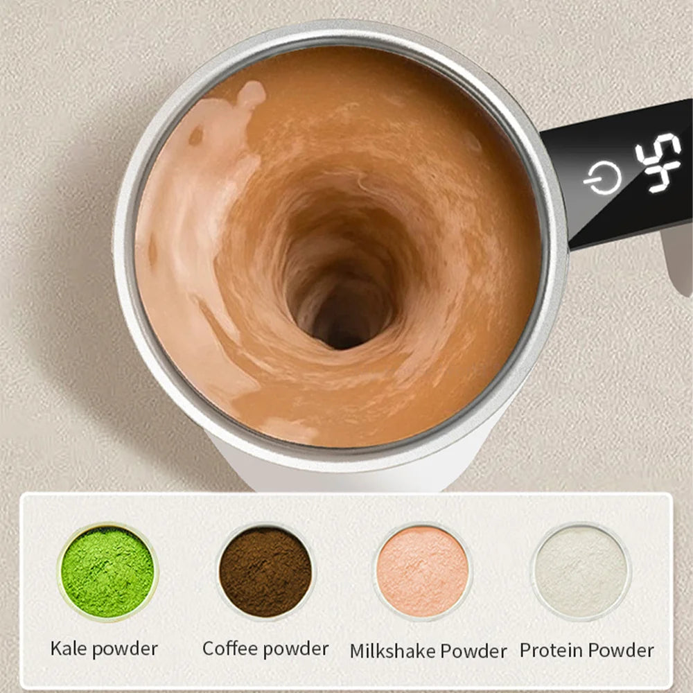 Taza mezcladora automática recargable con café – 380 ml, portátil y práctica