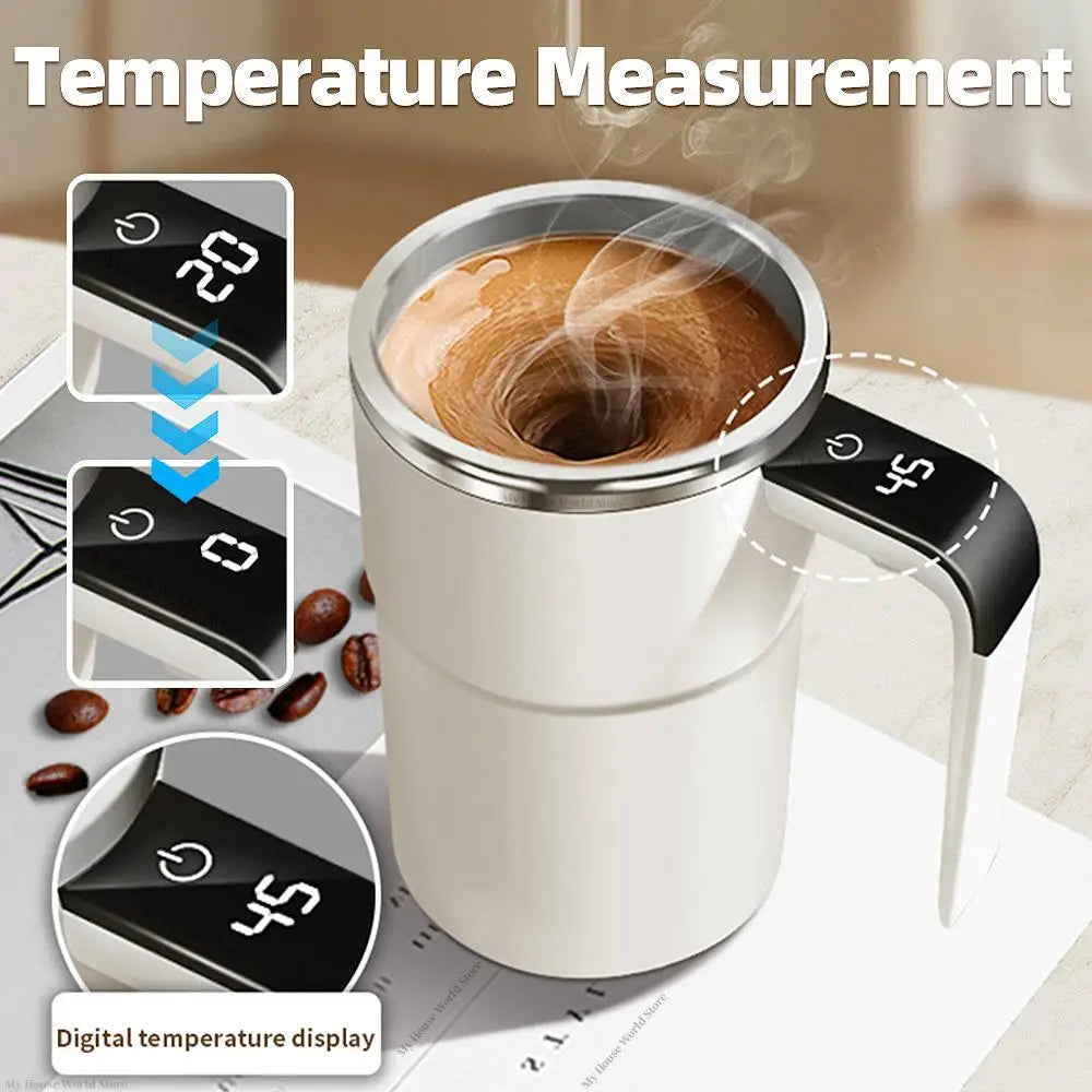Taza mezcladora automática recargable con café – 380 ml, portátil y práctica